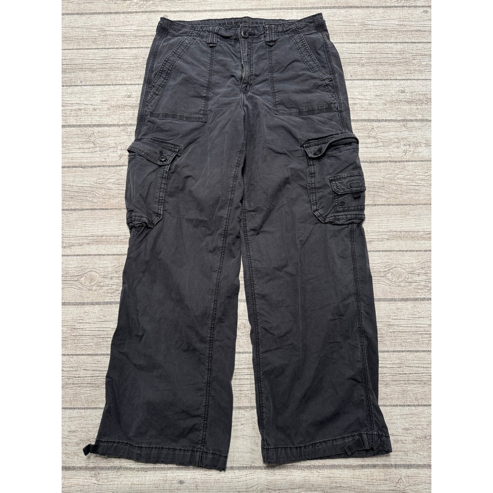 American Eagle Cargo Pants Women's 10 Short Black Wide Leg Relaxed Fit Stretch